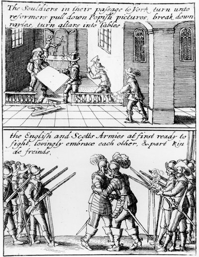 The English and Scots Armies Embrace and Part Friends by English School